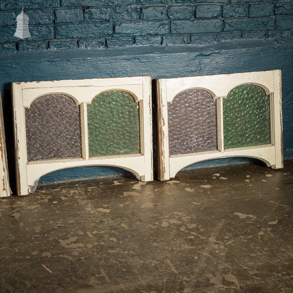 Batch of 9 Victorian Coloured Glass Wooden Windows