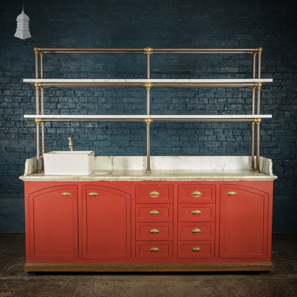 White Marble Topped Sideboard Sink Shelving Unit Reclaimed from Jaime Oliver’s Norwich Restaurant