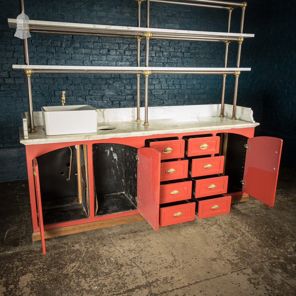 White Marble Topped Sideboard Sink Shelving Unit Reclaimed from Jaime Oliver’s Norwich Restaurant