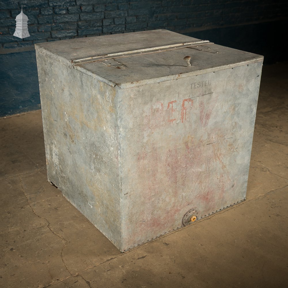 Galvanized Storage Bin with a Hinged Lid.