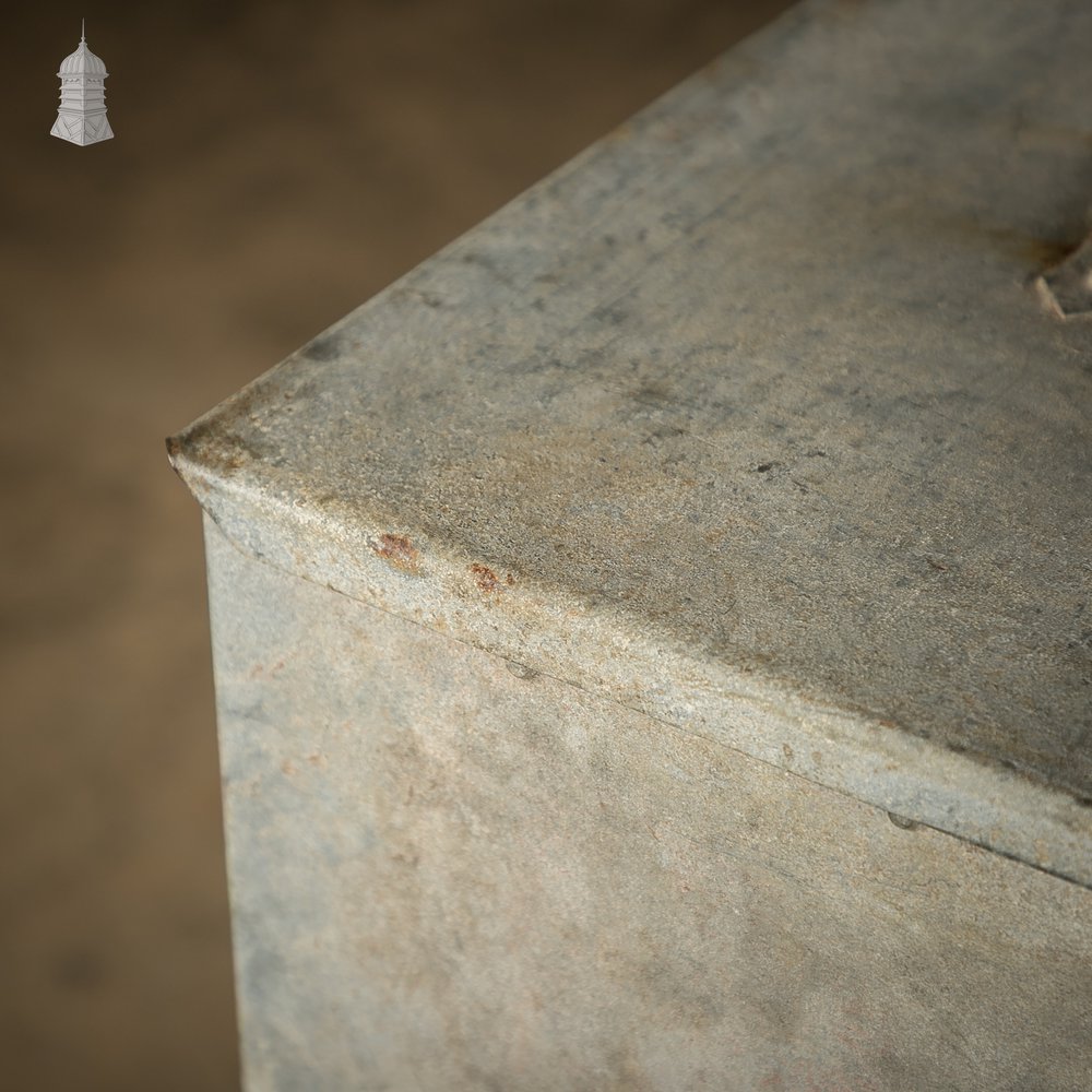 Galvanized Storage Bin with a Hinged Lid.