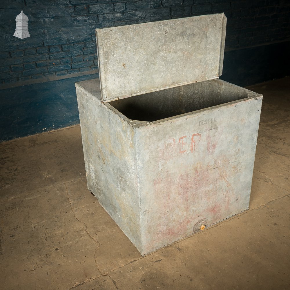 Galvanized Storage Bin with a Hinged Lid.