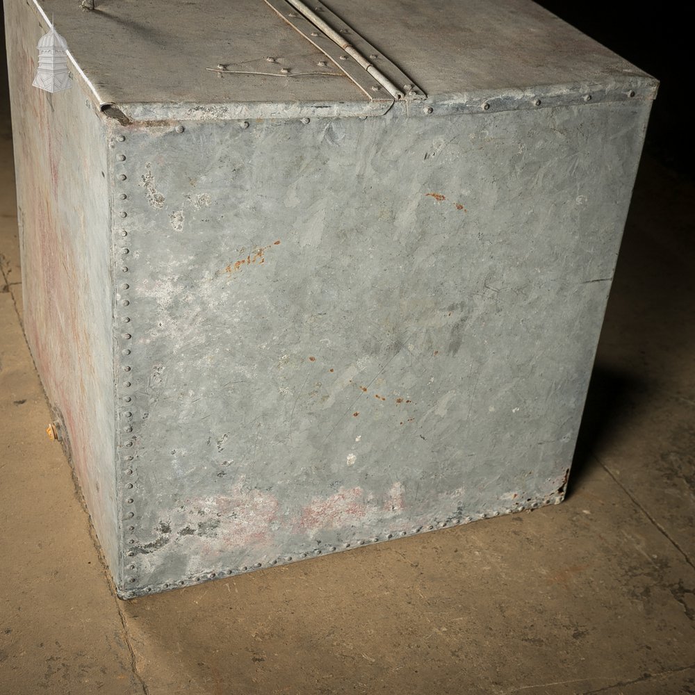 Galvanized Storage Bin with a Hinged Lid.
