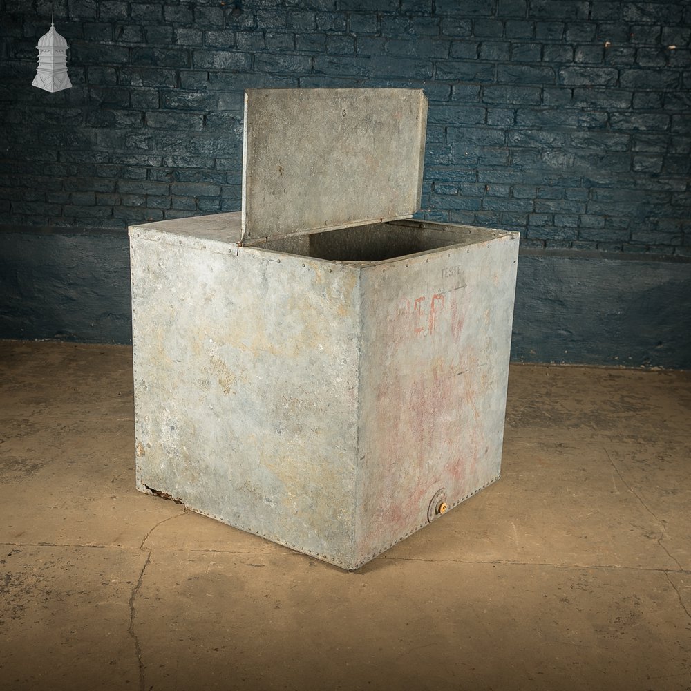 Galvanized Storage Bin with a Hinged Lid.