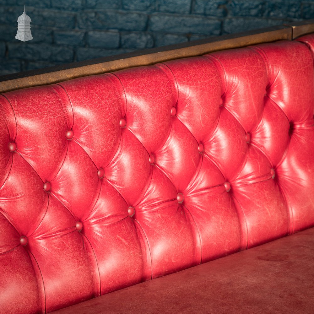 Red Button Back Leather Banquette Corner Bench Seat Reclaimed from Jamie Oliver’s Norwich Restaurant – 31 Feet Long