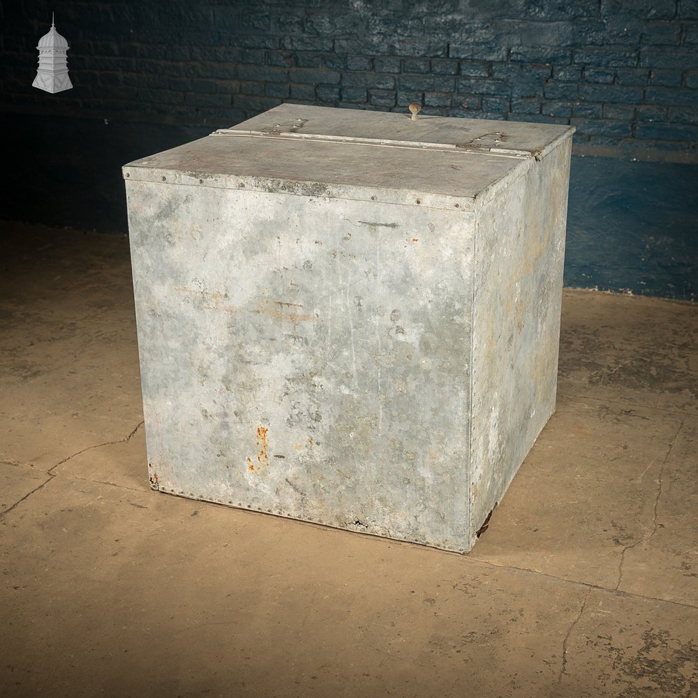 Galvanized Storage Bin with a Hinged Lid.