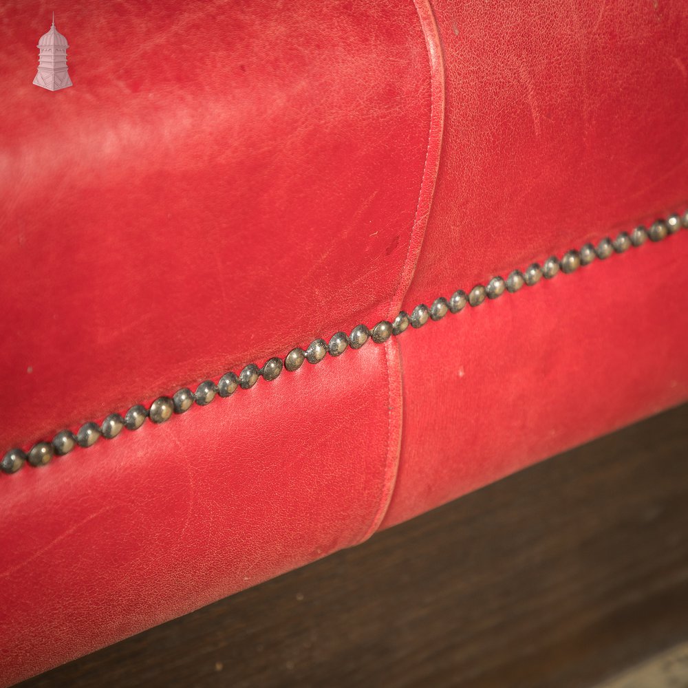 Red Button Back Leather Banquette Corner Bench Seat Reclaimed from Jamie Oliver’s Norwich Restaurant – 31 Feet Long