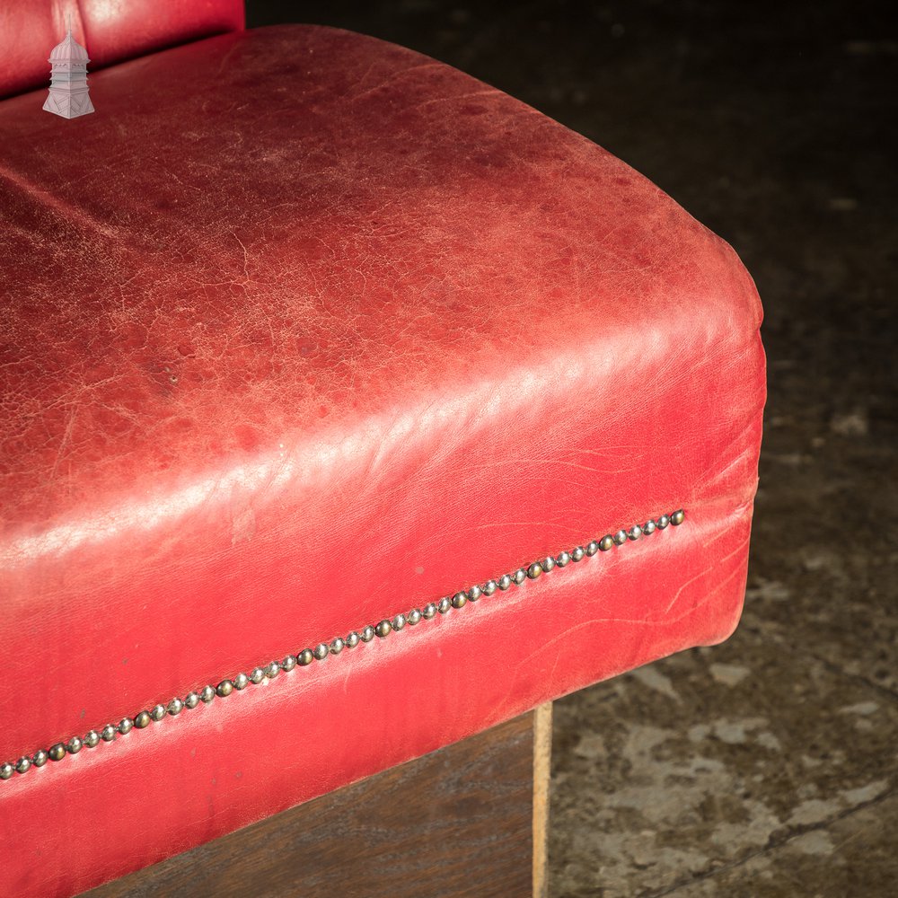 Red Button Back Leather Banquette Bench Seat Reclaimed from Jamie Oliver’s Norwich Restaurant – 12 Feet Long