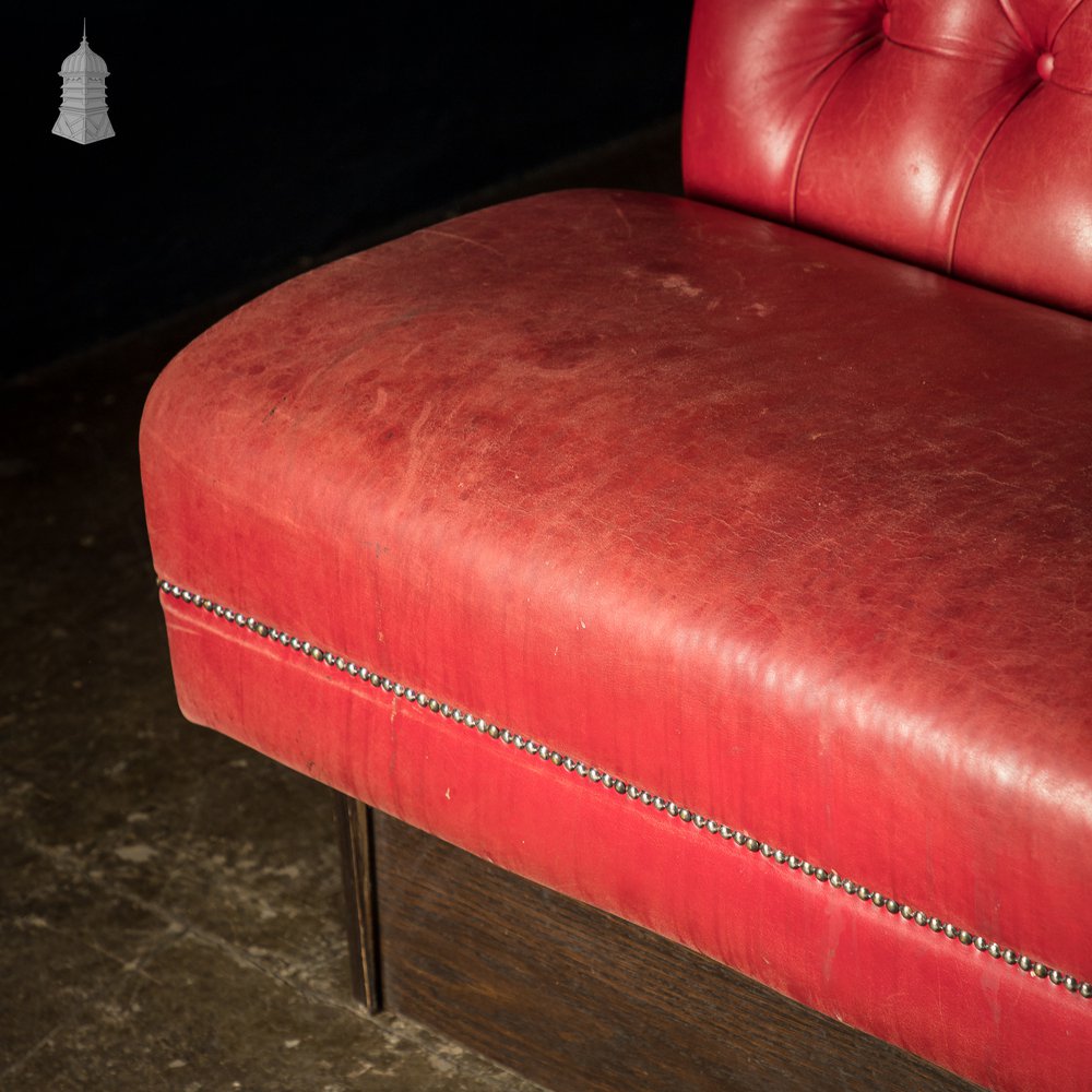 Red Button Back Leather Banquette Bench Seat Reclaimed from Jamie Oliver’s Norwich Restaurant – 12 Feet Long