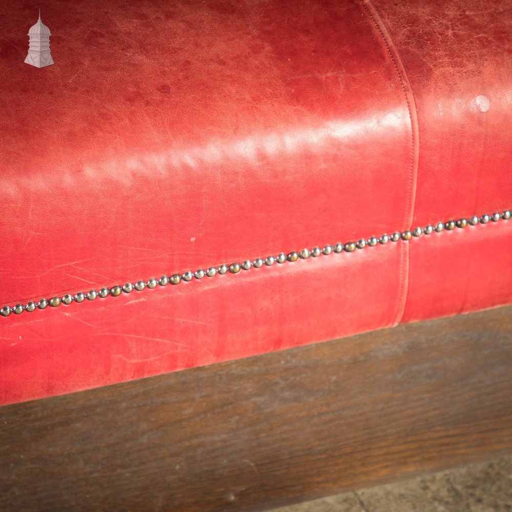 Red Button Back Leather Banquette Bench Seat Reclaimed from Jamie Oliver’s Norwich Restaurant – 12 Feet Long
