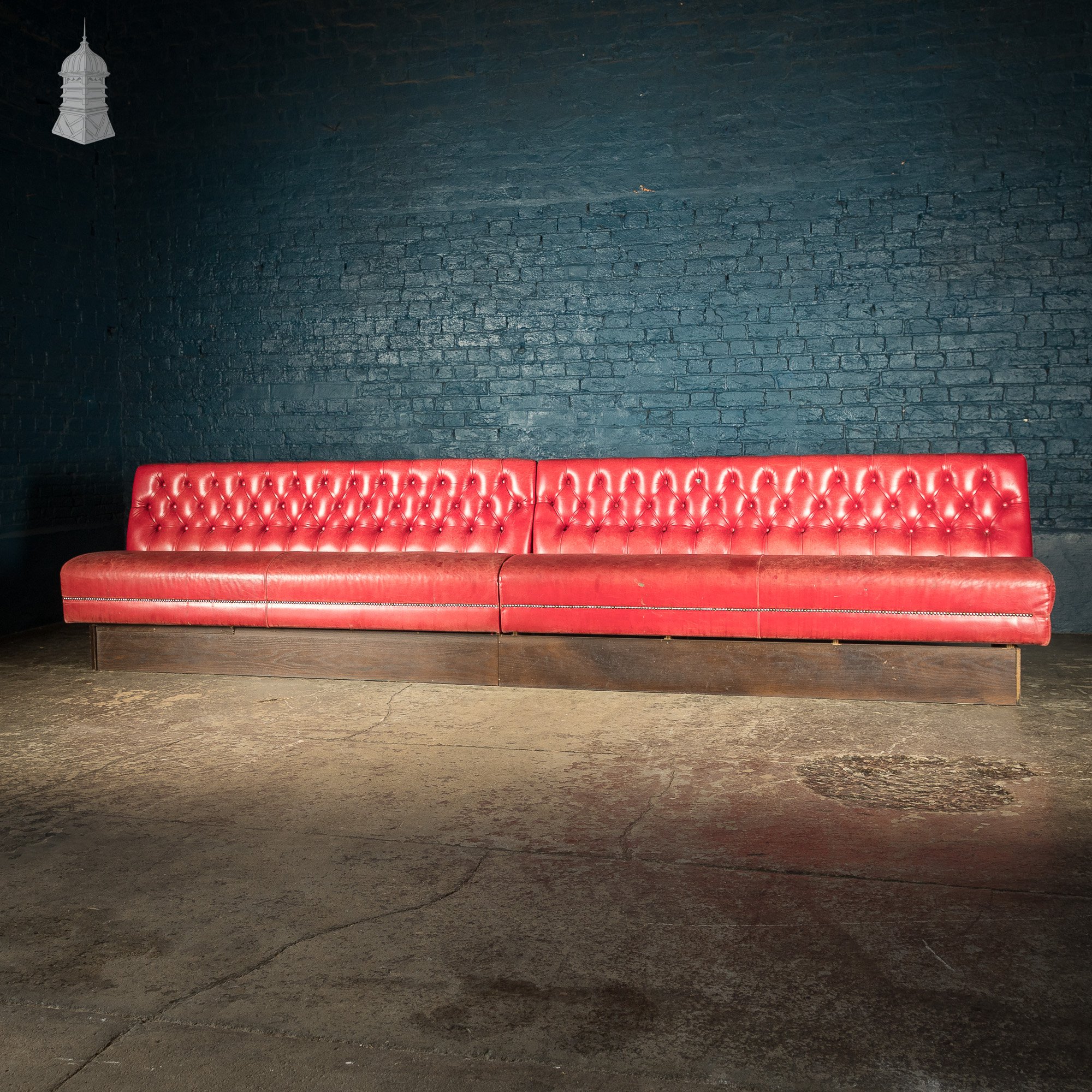 Red Button Back Leather Banquette Bench Seat Reclaimed from Jamie ...