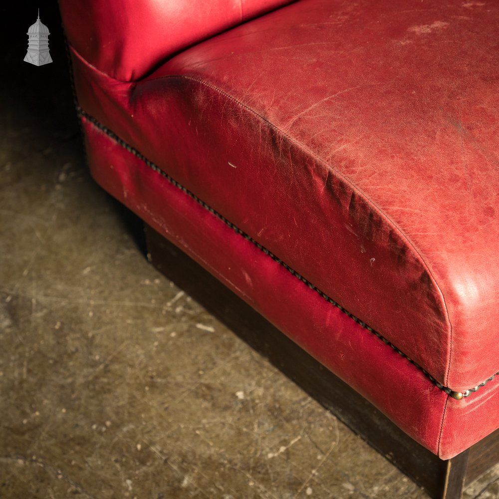 Red Button Back Leather Banquette Bench Seat Reclaimed from Jamie Oliver’s Norwich Restaurant – 12 Feet Long