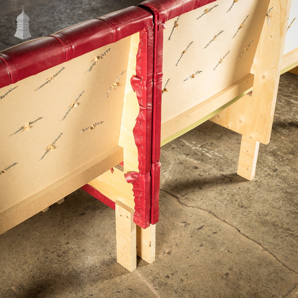 Red Button Back Leather Banquette Bench Seat Reclaimed from Jamie Oliver’s Norwich Restaurant – 12 Feet Long