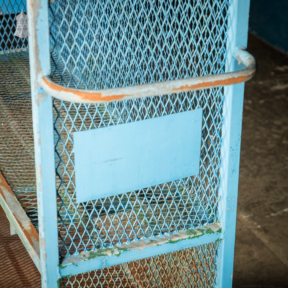 Steel Industrial Workshop Wheeled Trolley Shelf Unit with Distressed Blue Paint