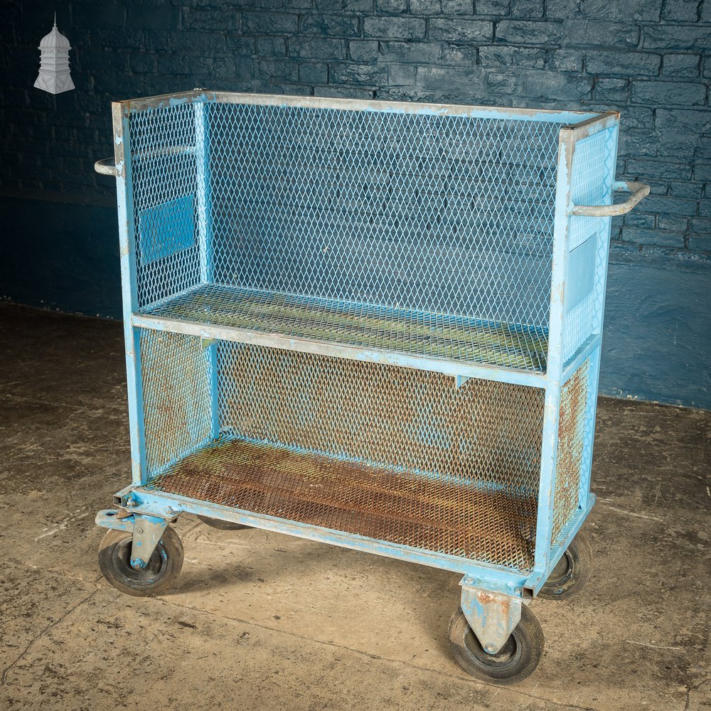 Blue Painted Steel Industrial Workshop Wheeled Trolley Shelf Unit