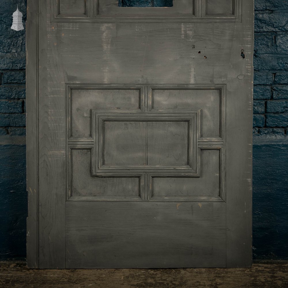 Pine Door With Window, Victorian With Moldings and Grey Painted Finish