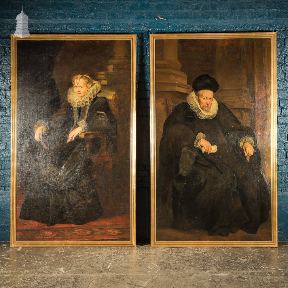 Pair of Large-Scale Early 19th C Paintings in Oil After Anthony van Dyck Portrait of a Genovese Gentleman and Portrait of a Genoese Lady Circa 1621