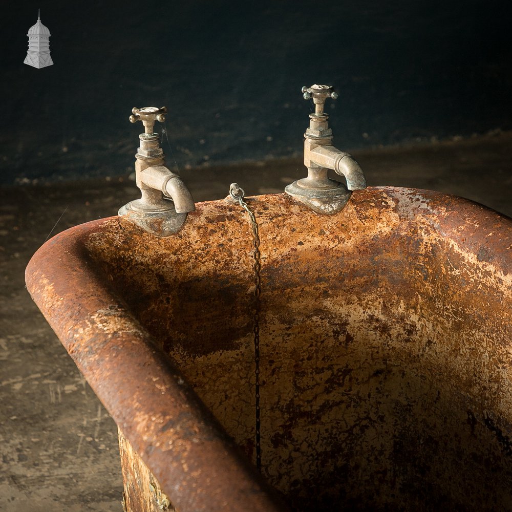 Roll Top Bath, Distressed Cast Iron with Original Taps