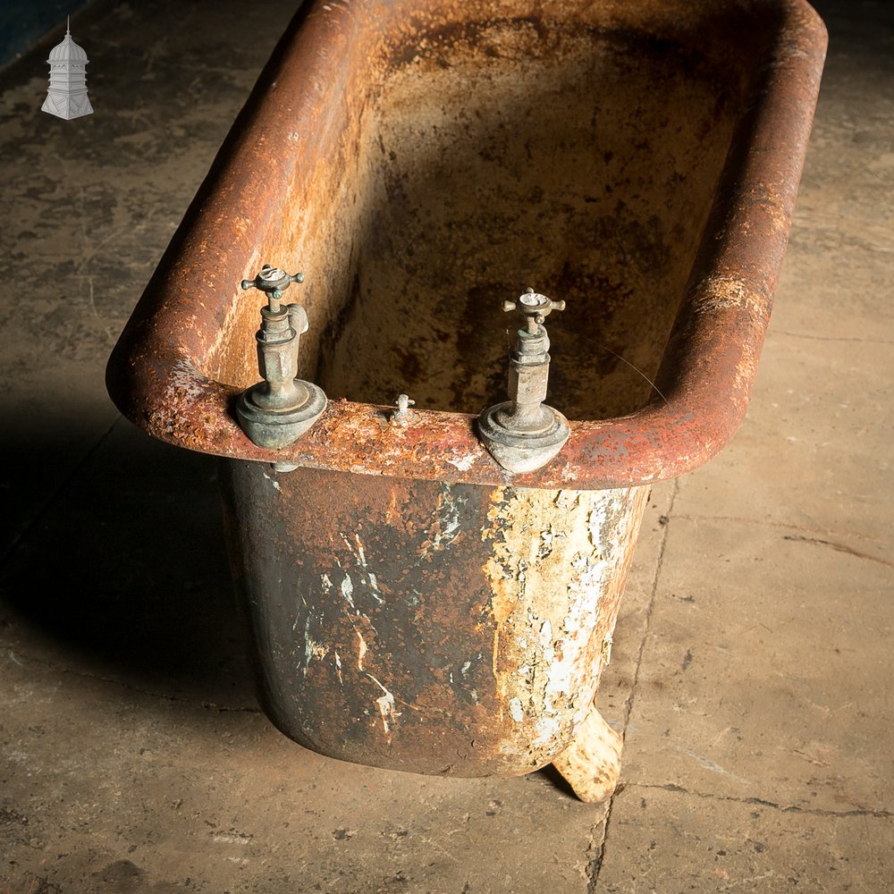 Roll Top Bath, Distressed Cast Iron with Original Taps