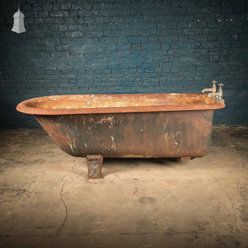 Roll Top Bath, Distressed Cast Iron with Original Taps