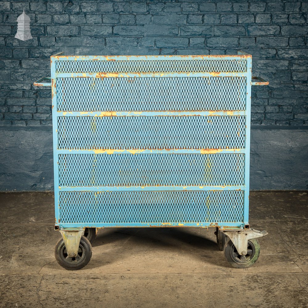 Blue Painted Steel Industrial Workshop Wheeled Trolley Shelf Unit