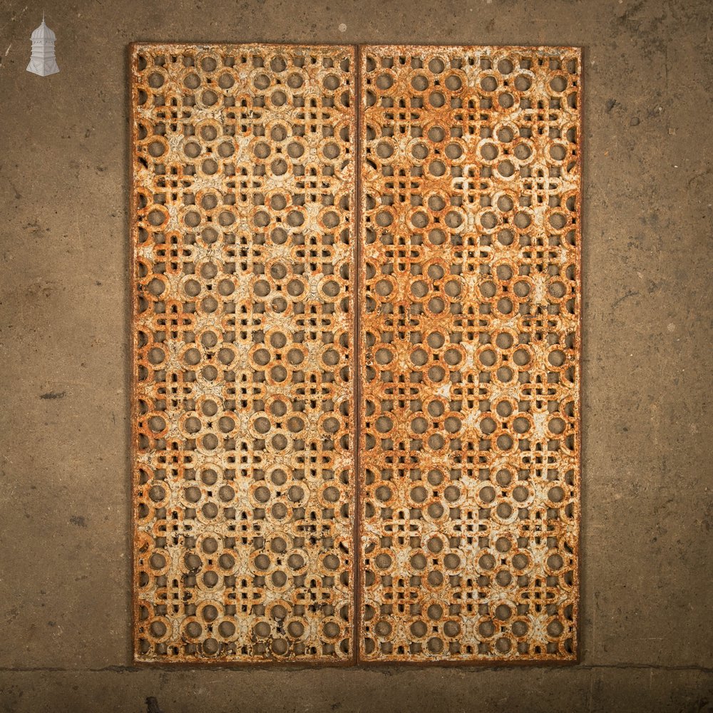 Cast Iron Grates, White Painted Geometric Design