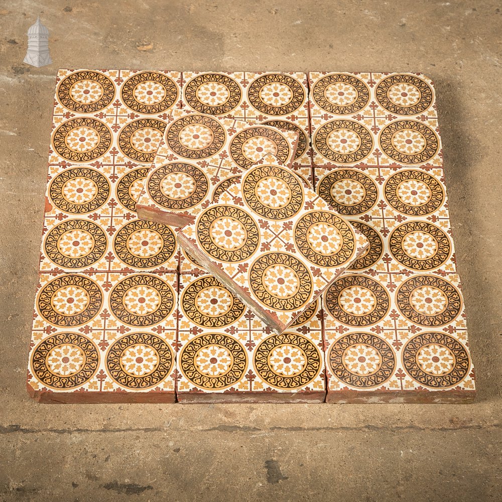 11 Reclaimed Victorian Minton Encaustic Floor Tiles, Gothic Revival