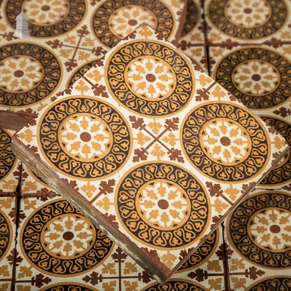 11 Reclaimed Victorian Minton Encaustic Floor Tiles, Gothic Revival