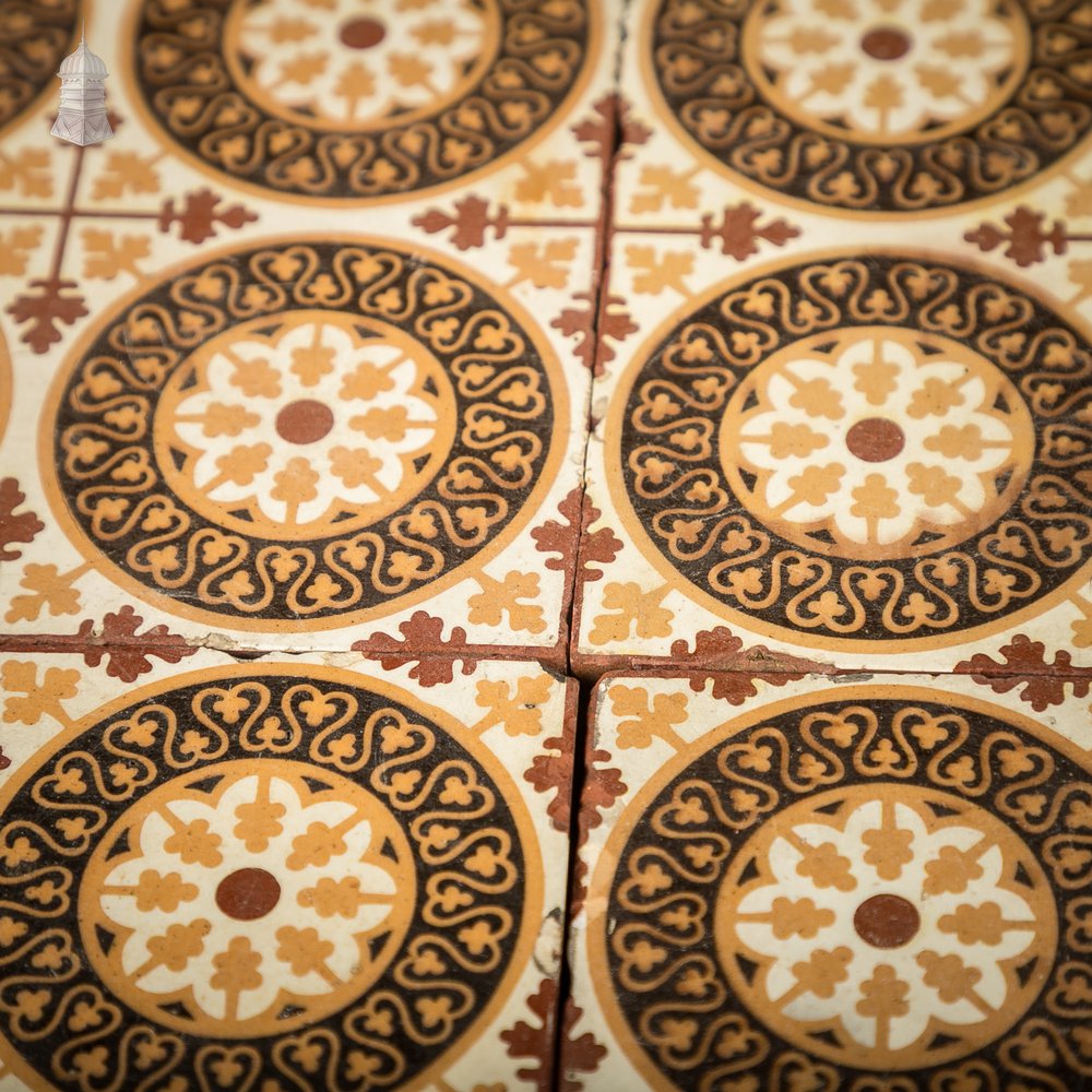 11 Reclaimed Victorian Minton Encaustic Floor Tiles, Gothic Revival