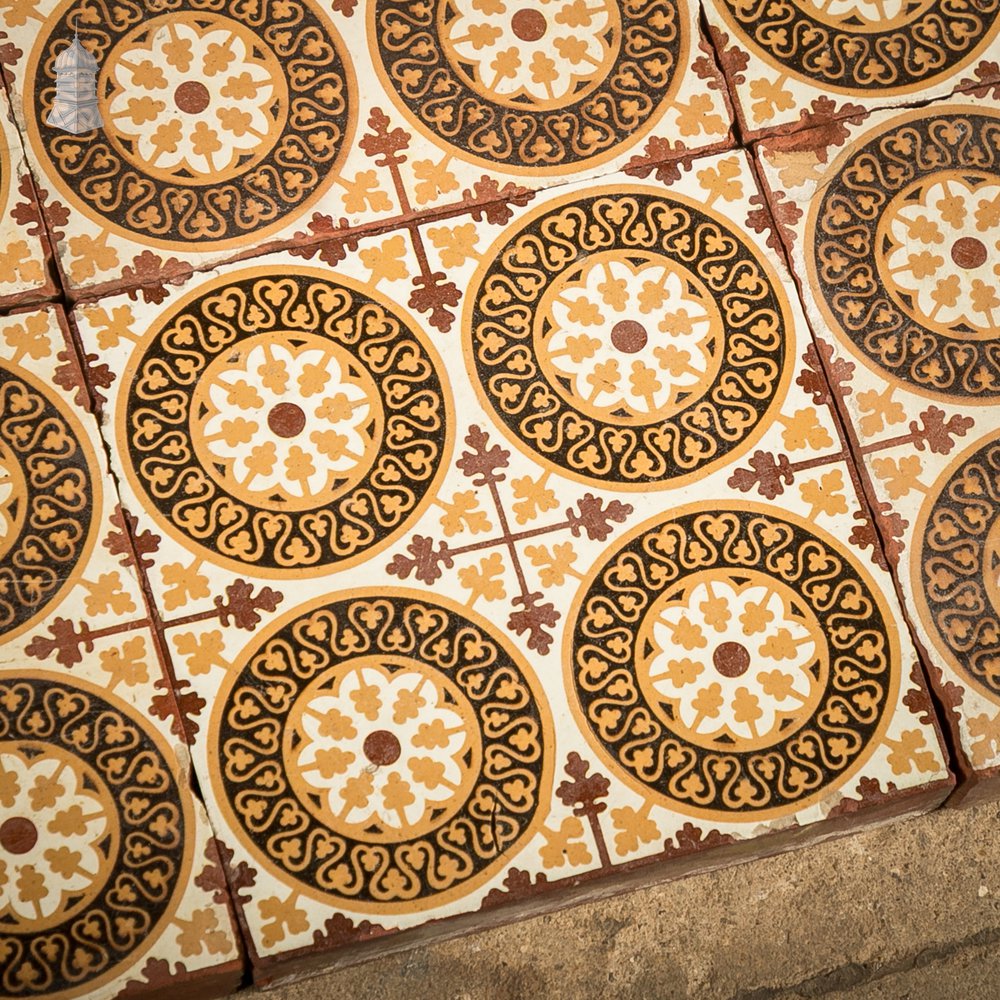 11 Reclaimed Victorian Minton Encaustic Floor Tiles, Gothic Revival