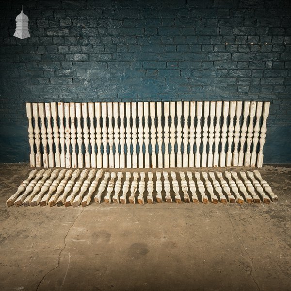 Turned Staircase Spindles, Batch of 69, Distressed White Finish