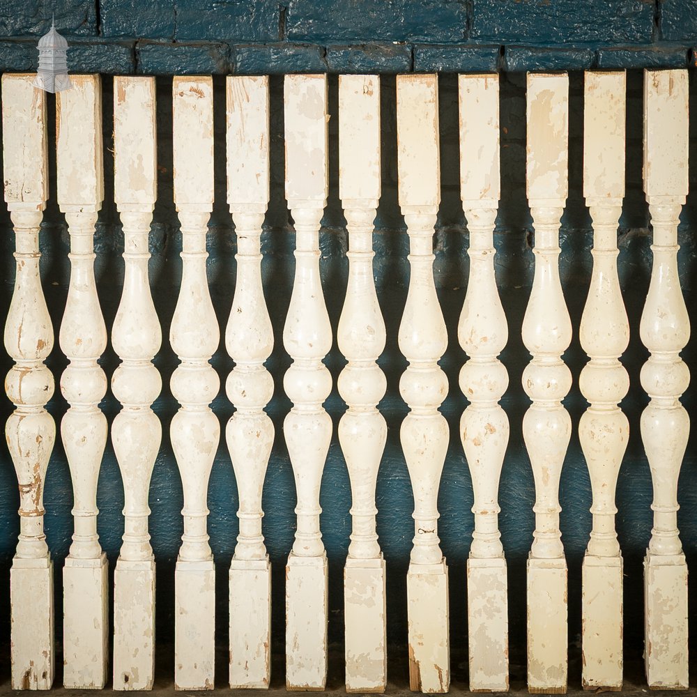 Turned Staircase Spindles, Batch of 69, Distressed White Finish