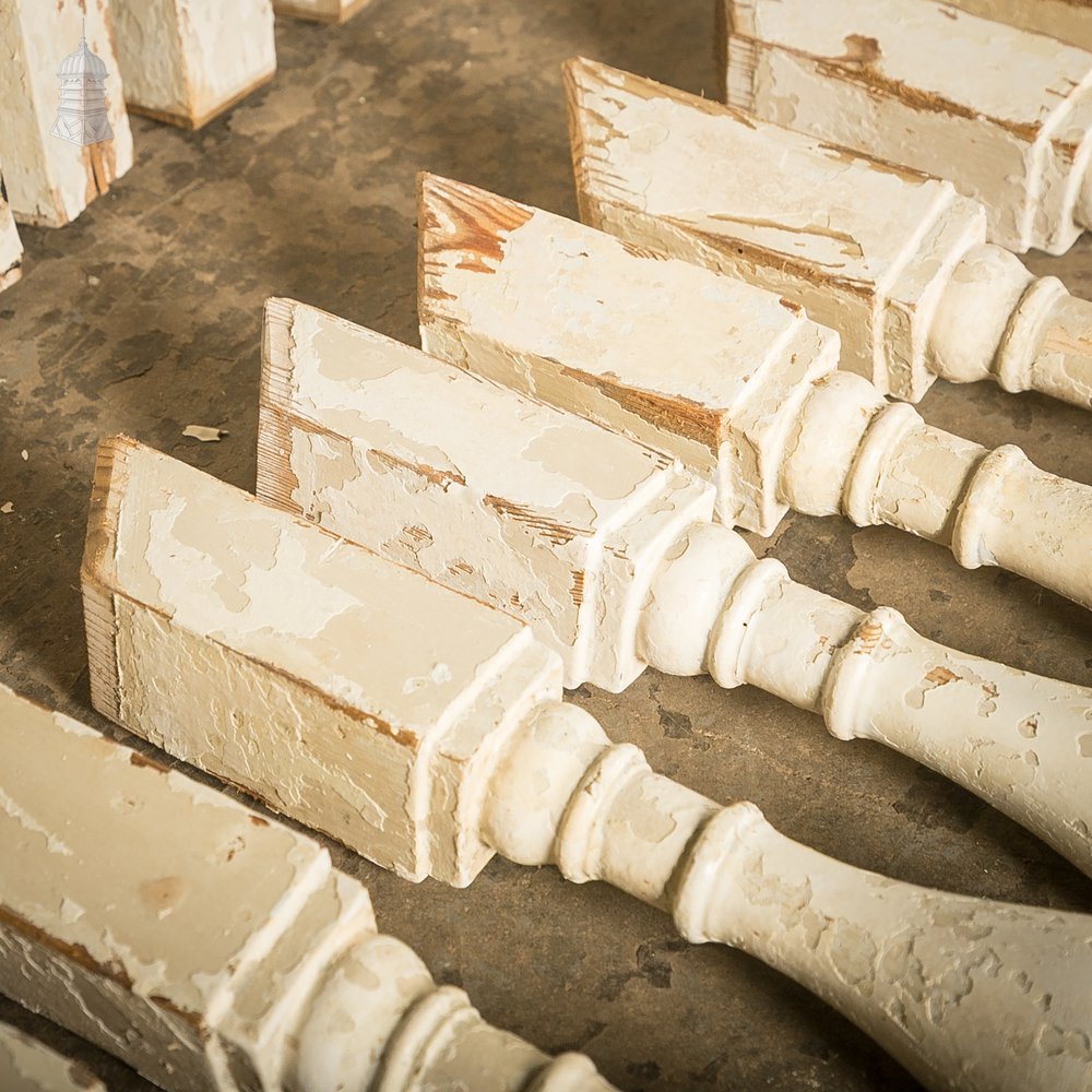 Turned Staircase Spindles, Batch of 69, Distressed White Finish