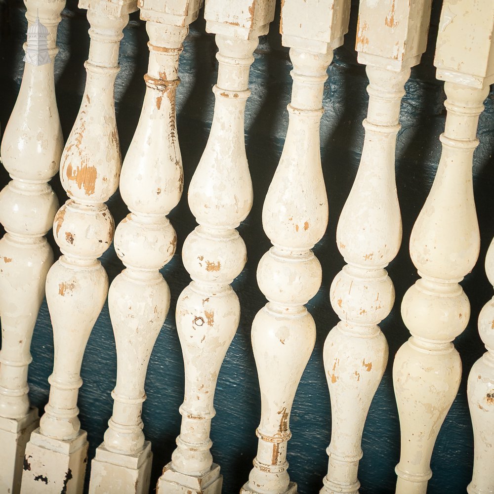 Turned Staircase Spindles, Batch of 69, Distressed White Finish