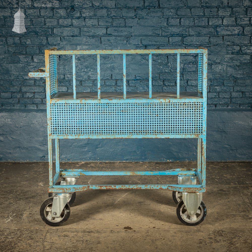 Blue Painted and Stainless Steel Industrial Workshop Wheeled Trolley