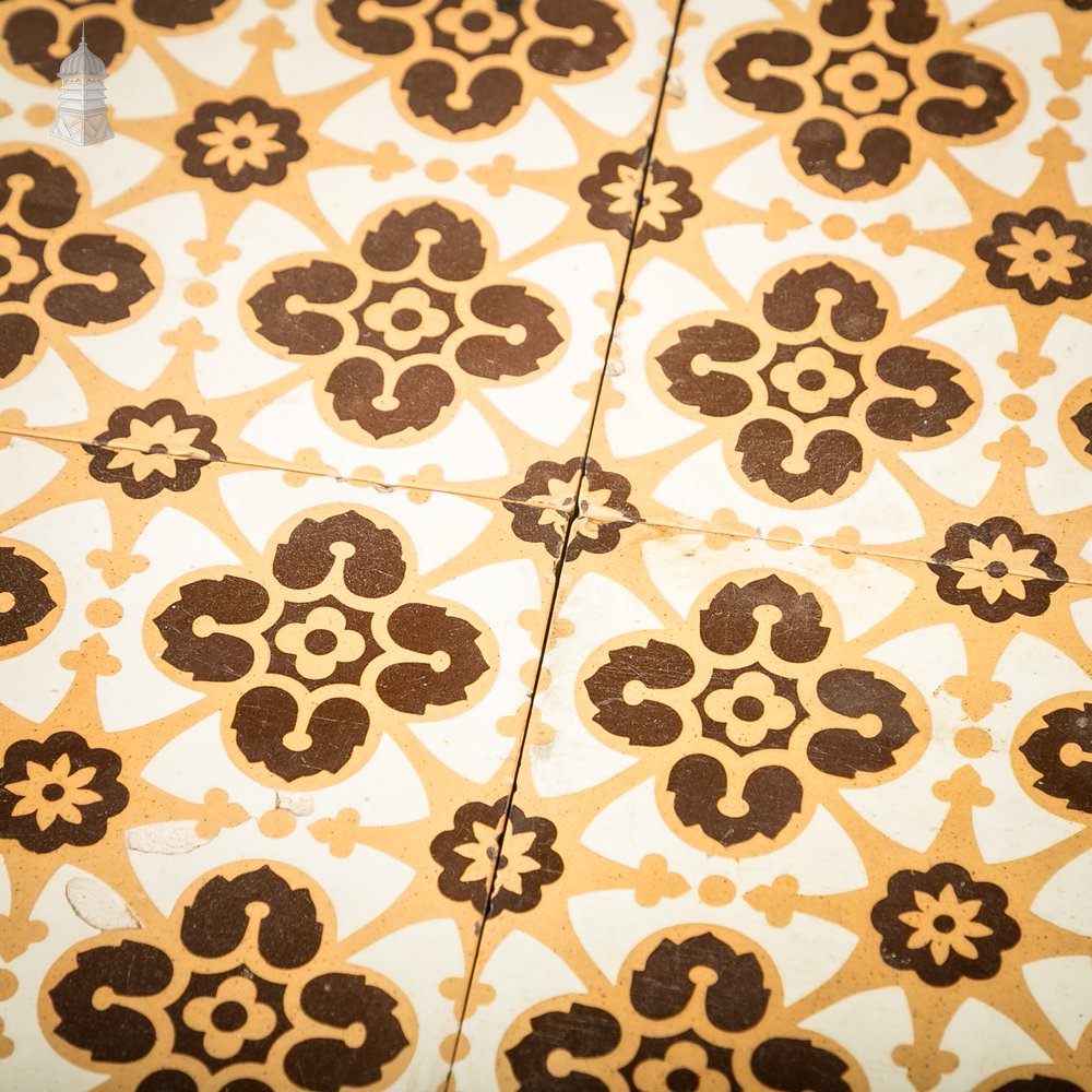 6 Reclaimed Victorian Minton Encaustic Floor Tiles, Gothic Revival