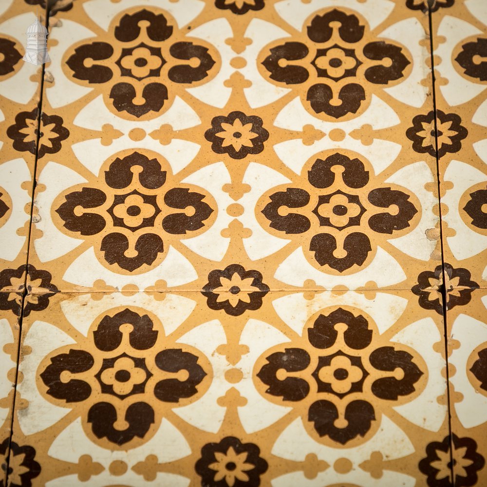 6 Reclaimed Victorian Minton Encaustic Floor Tiles, Gothic Revival