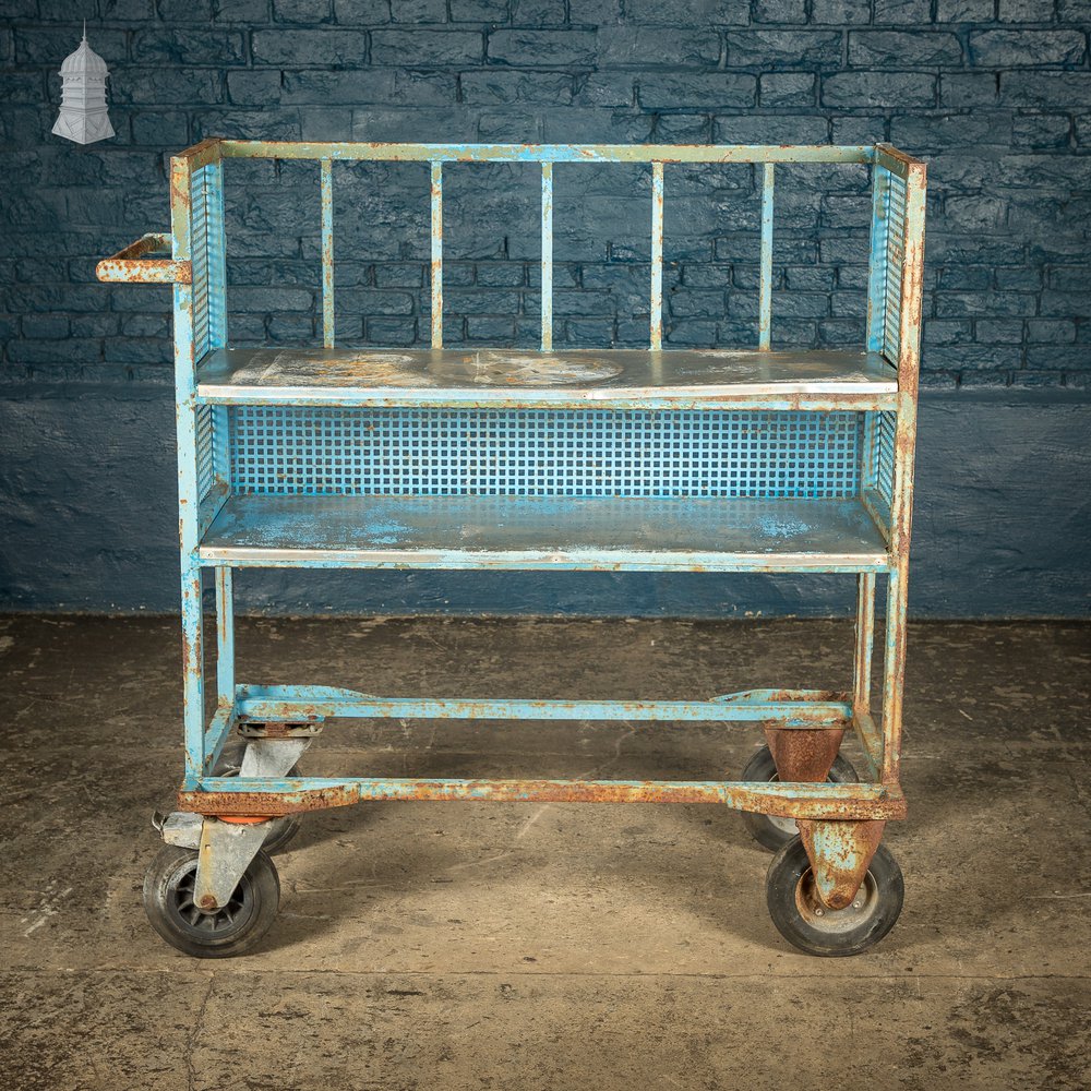 Blue Painted and Stainless Steel Industrial Workshop Wheeled Trolley