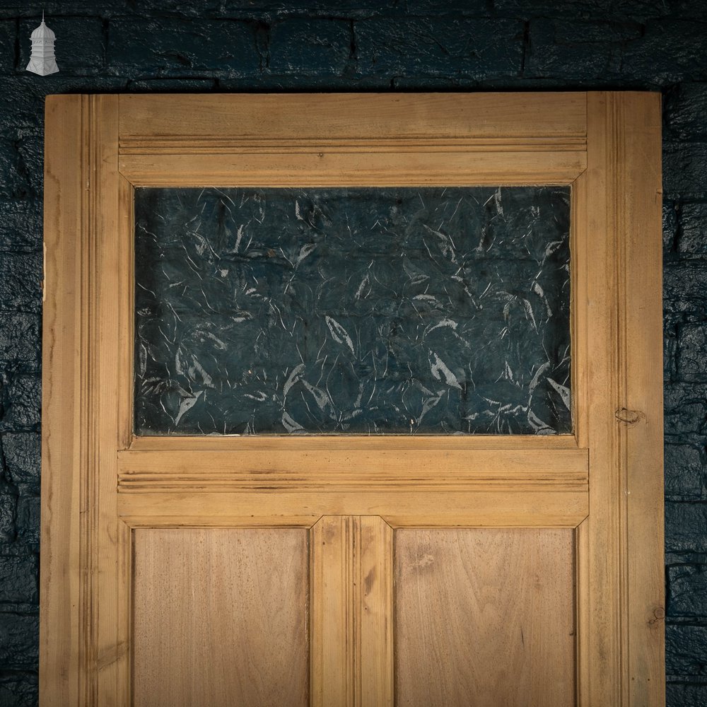 Glazed Pine Door, 5 Panel 19th C with Textured ‘Autumn Leaf’ Style Glazing