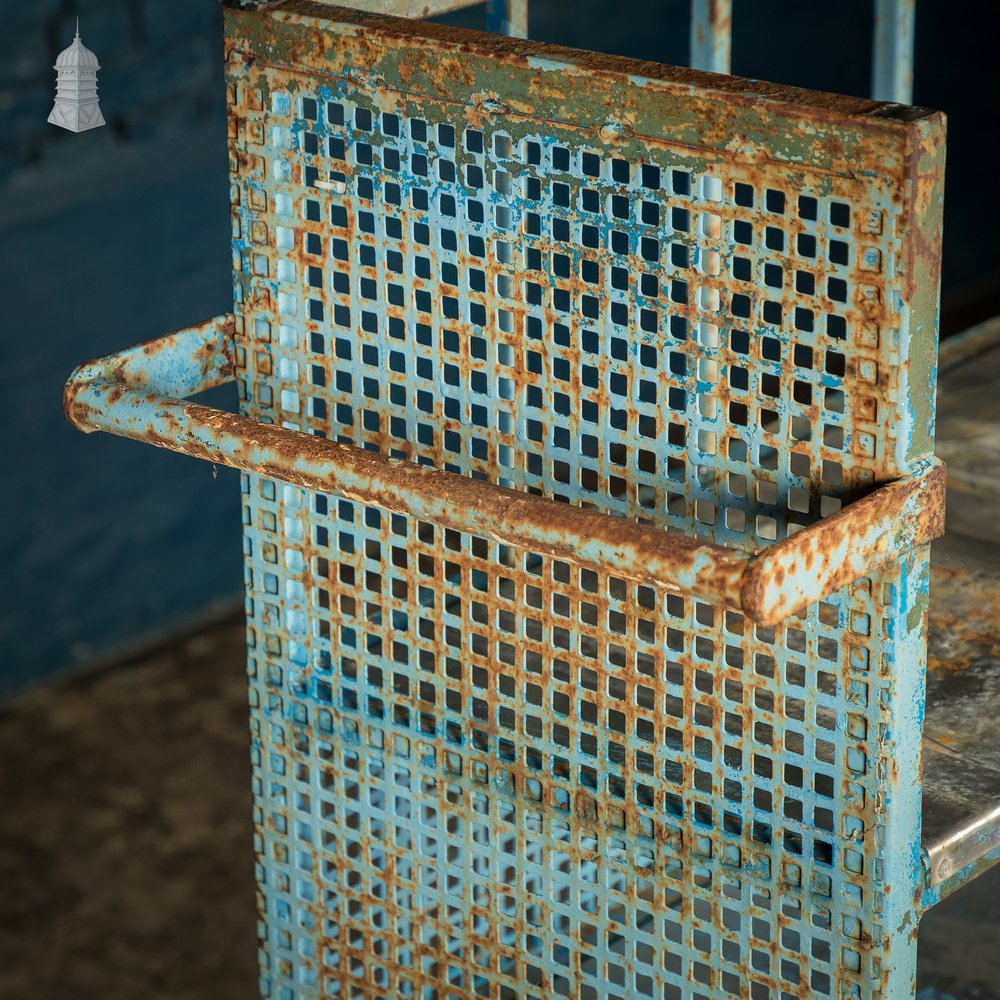 Blue Painted and Stainless Steel Industrial Workshop Wheeled Trolley