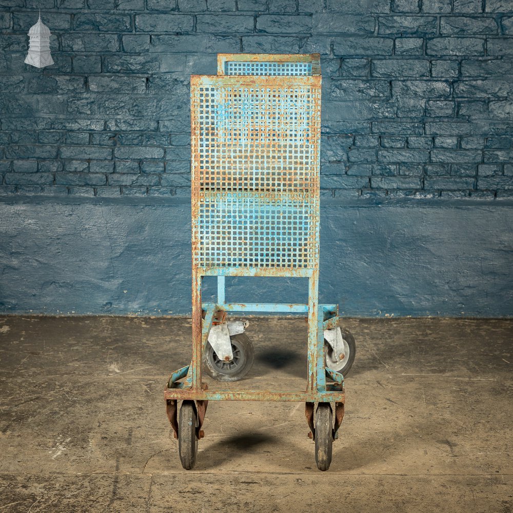 Blue Painted and Stainless Steel Industrial Workshop Wheeled Trolley