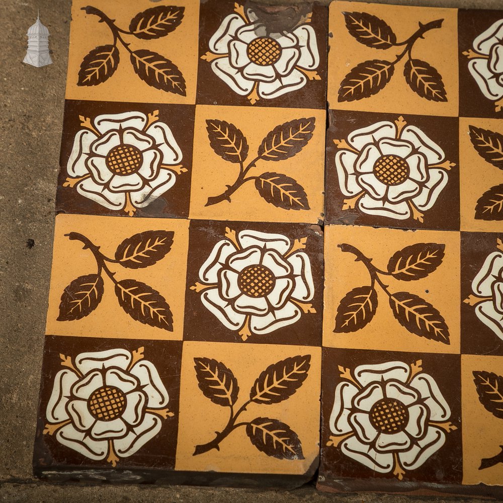 Victorian Minton & Co Encaustic Tiles with Heraldic Rose Design