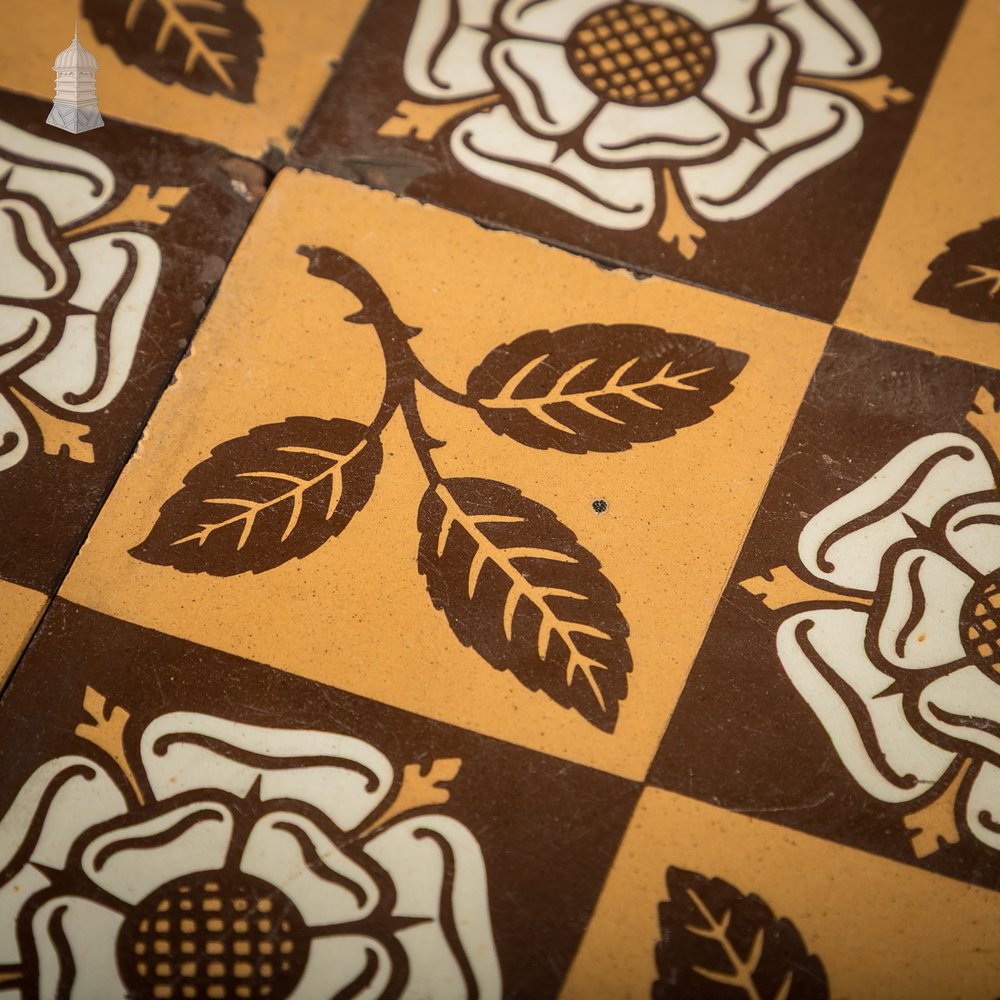 Victorian Minton & Co Encaustic Tiles with Heraldic Rose Design