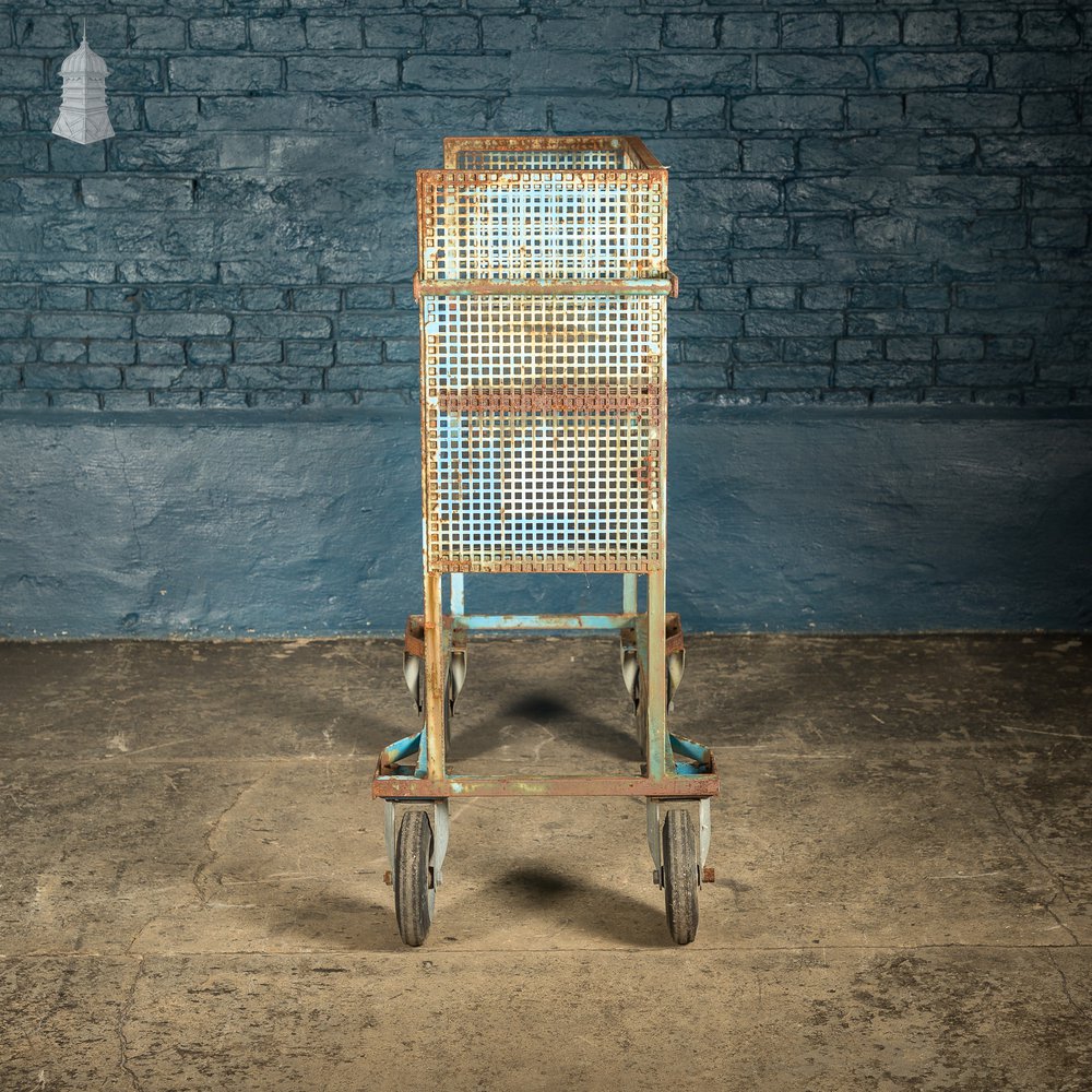 Blue Painted and Stainless Steel Industrial Workshop Wheeled Trolley