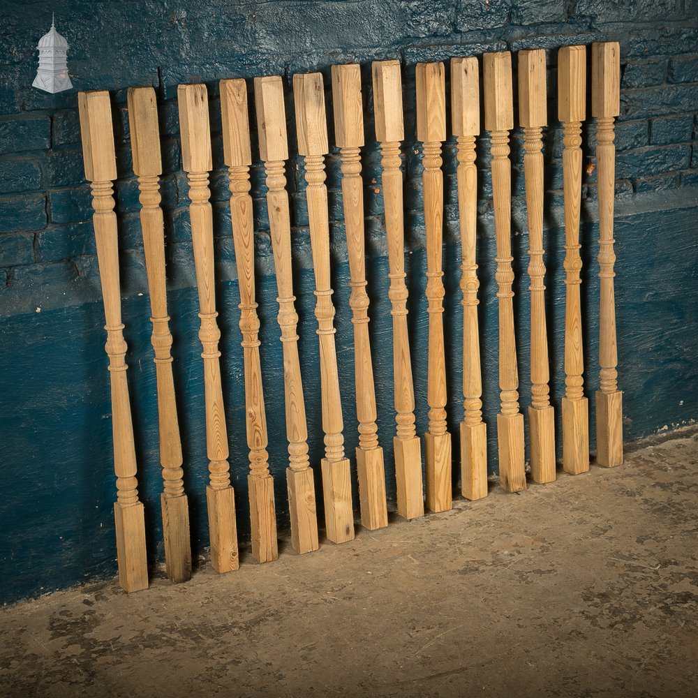 Turned Pine Balusters, Set of 14 Reclaimed