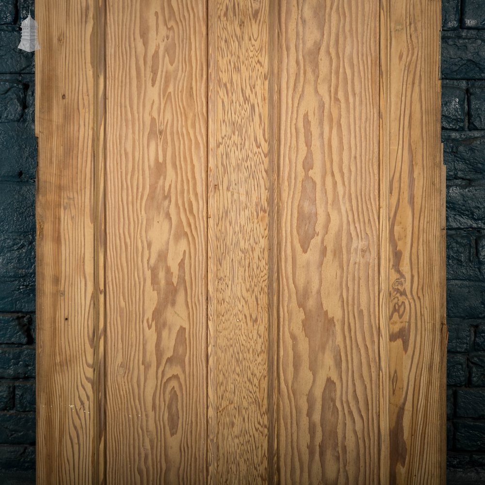 Glazed Pine Door, 4 Panel 19th C Pitch Pine with ‘Hammered’ Style Textured Glass