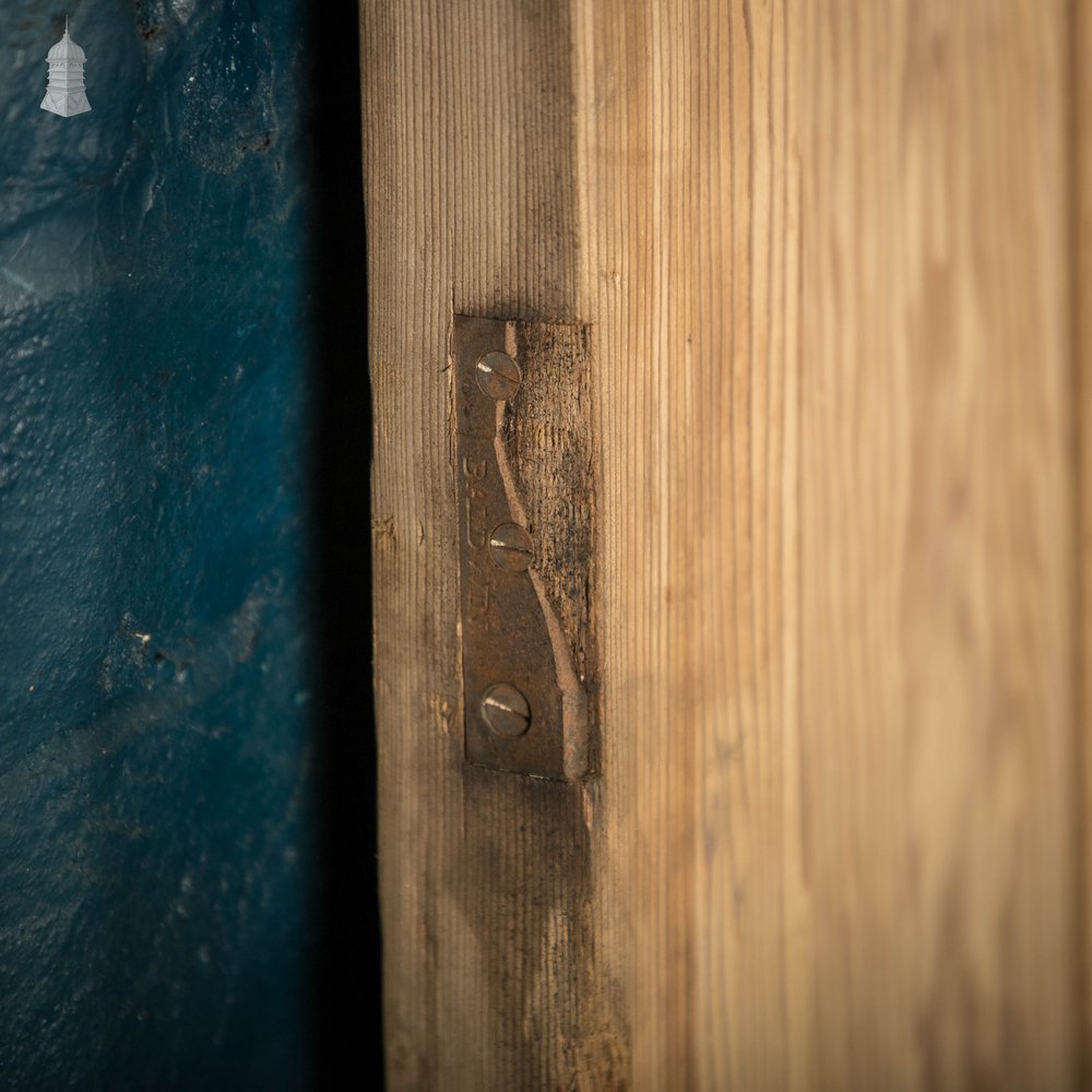 Glazed Pine Door, 4 Panel 19th C Pitch Pine with ‘Hammered’ Style Textured Glass