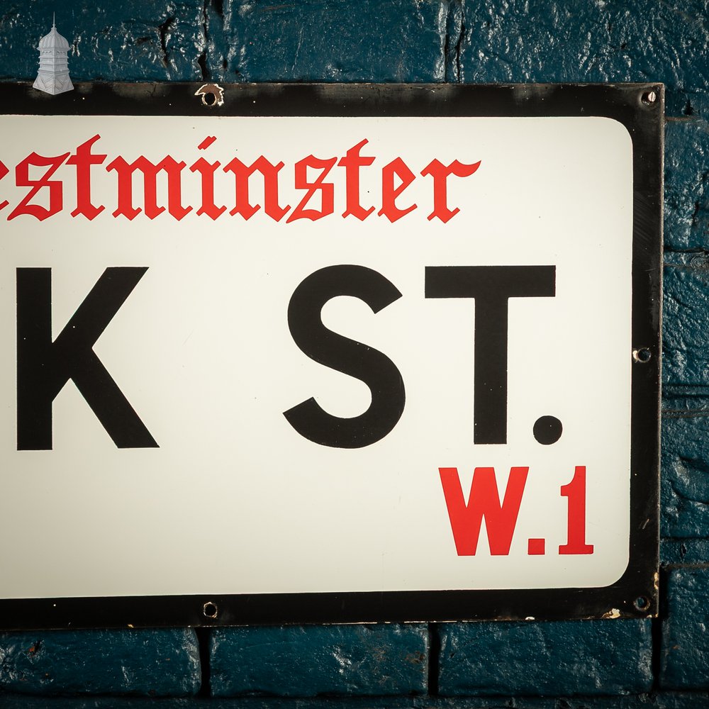 Original City of Westminster BRICK ST. Enamel Street Sign, Reclaimed London Street Name Plate