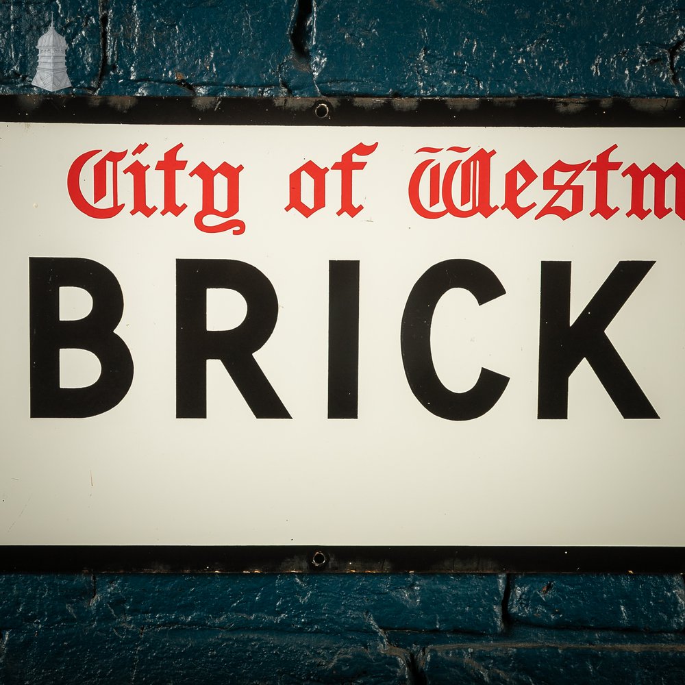 Original City of Westminster BRICK ST. Enamel Street Sign, Reclaimed London Street Name Plate