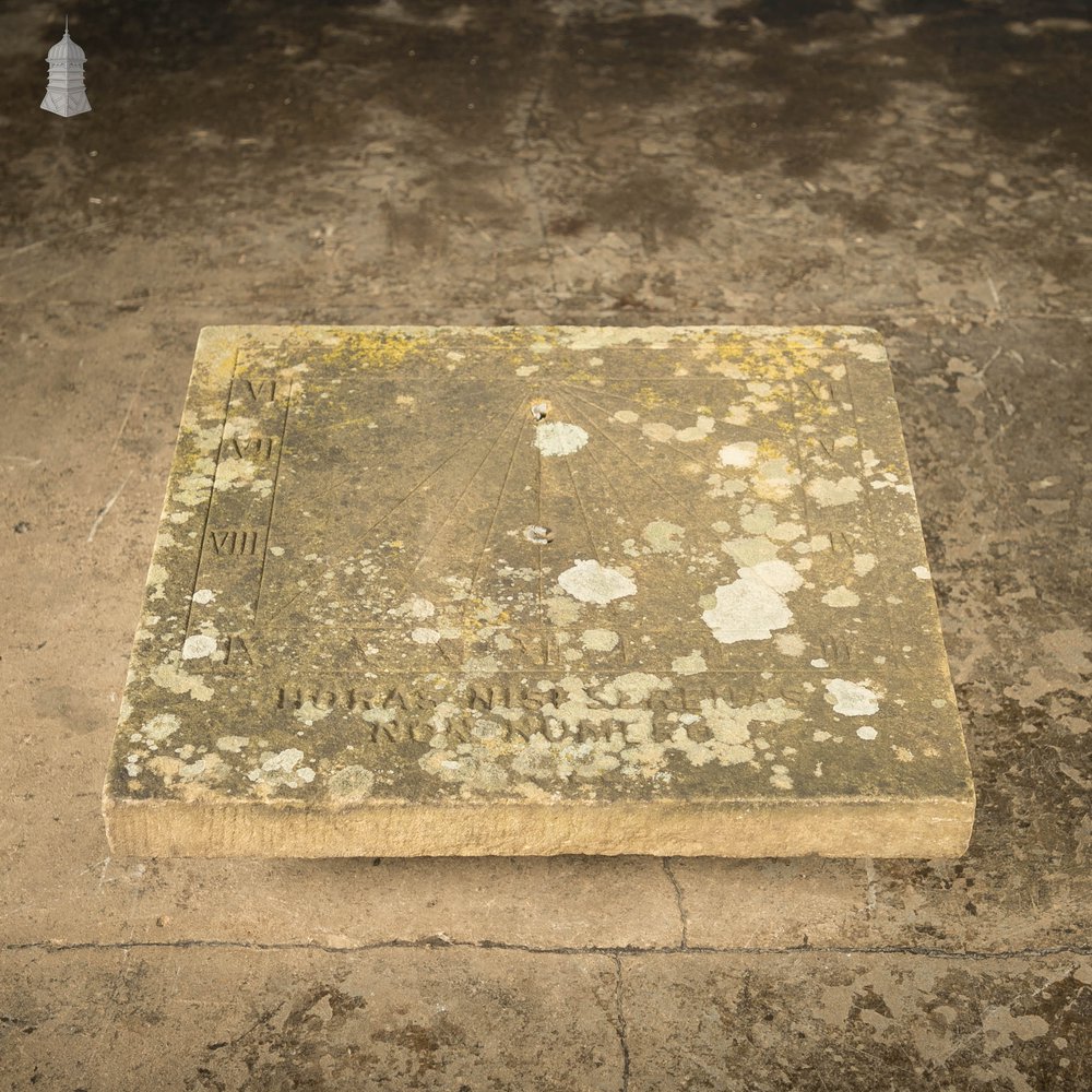 Vertical Sundial Base, 19th C Sandstone Wall Sun Dial – “I do not count the hours unless they are clear”.